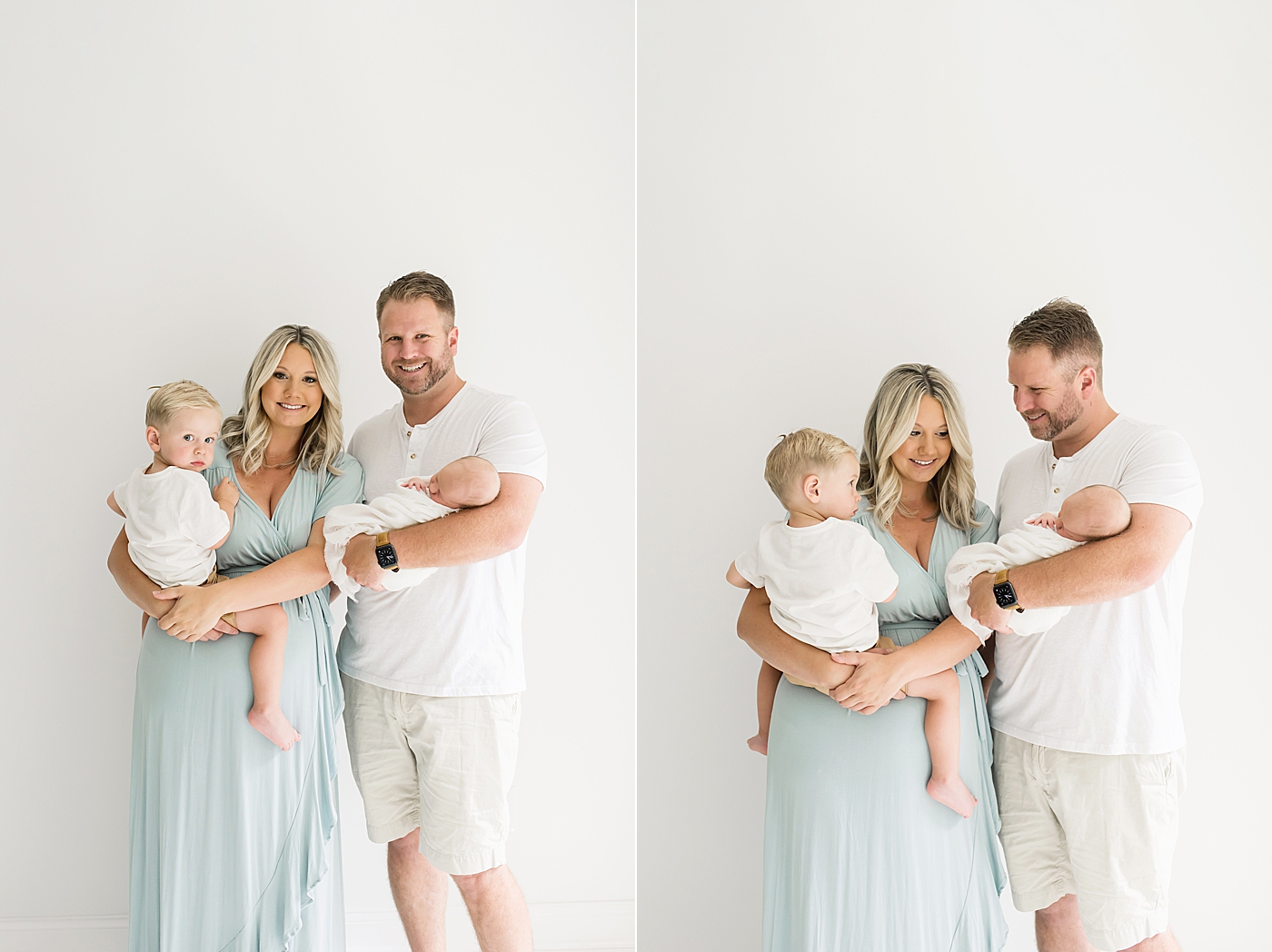 Mom and dad holding their newborn and toddler | Photo by Huntersville NC Newborn Photographer Anna Wisjo