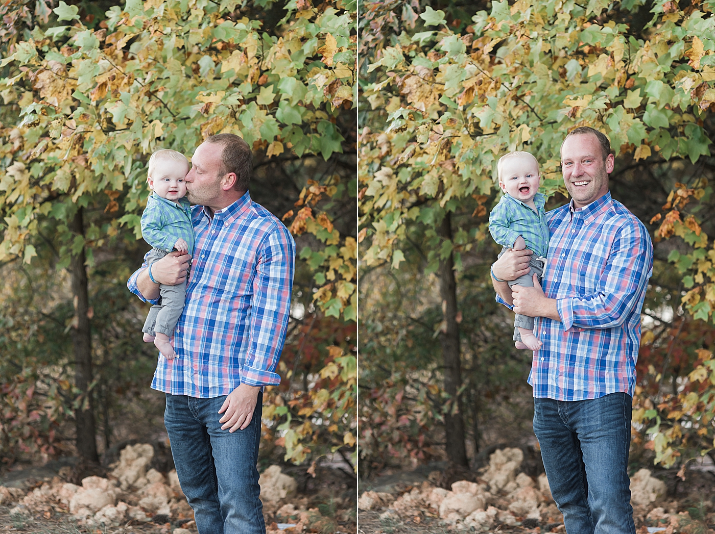 Dad with baby boy in blue | Photo by Denver NC Milestone Photographer Anna Wisjo 