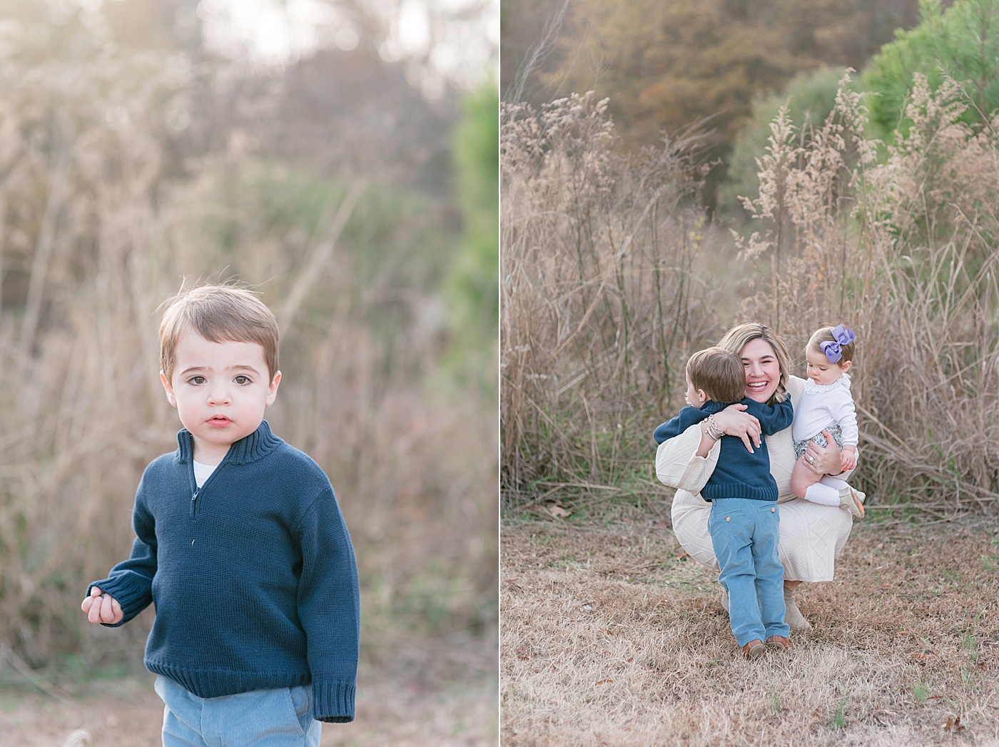 Little boy in navy with his mom and baby sister | Photo by Anna Wisjo Photography 