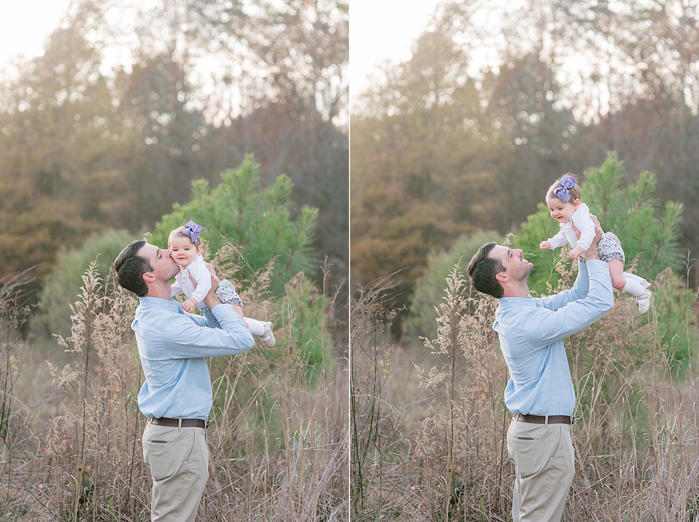 Daddy playing airplane with his baby girl during her milestone session in Charlotte | Photo by Anna Wisjo Photography 