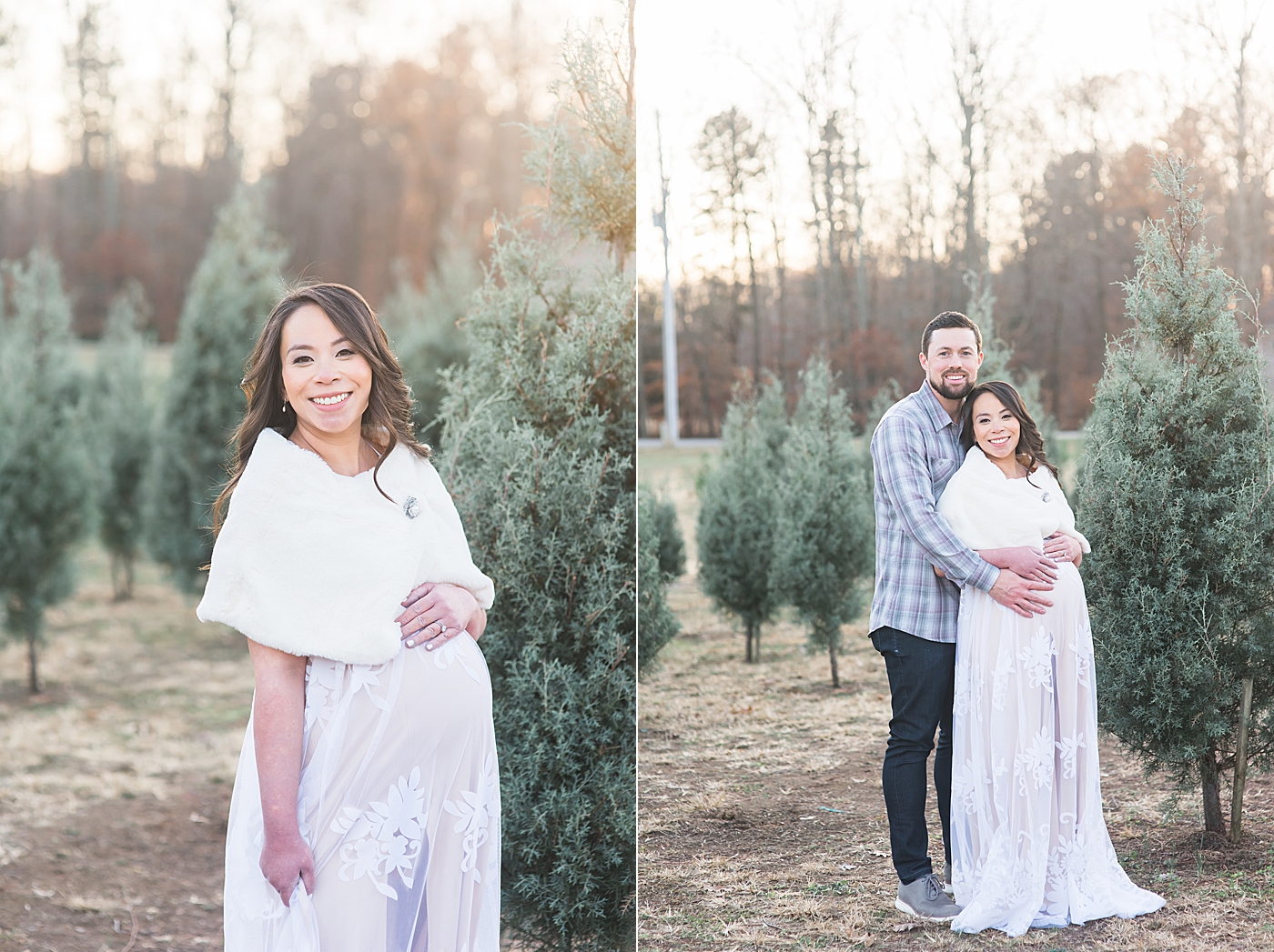 Mom to be in fur shawl holding her belly | Photo by Anna Wisjo Photography