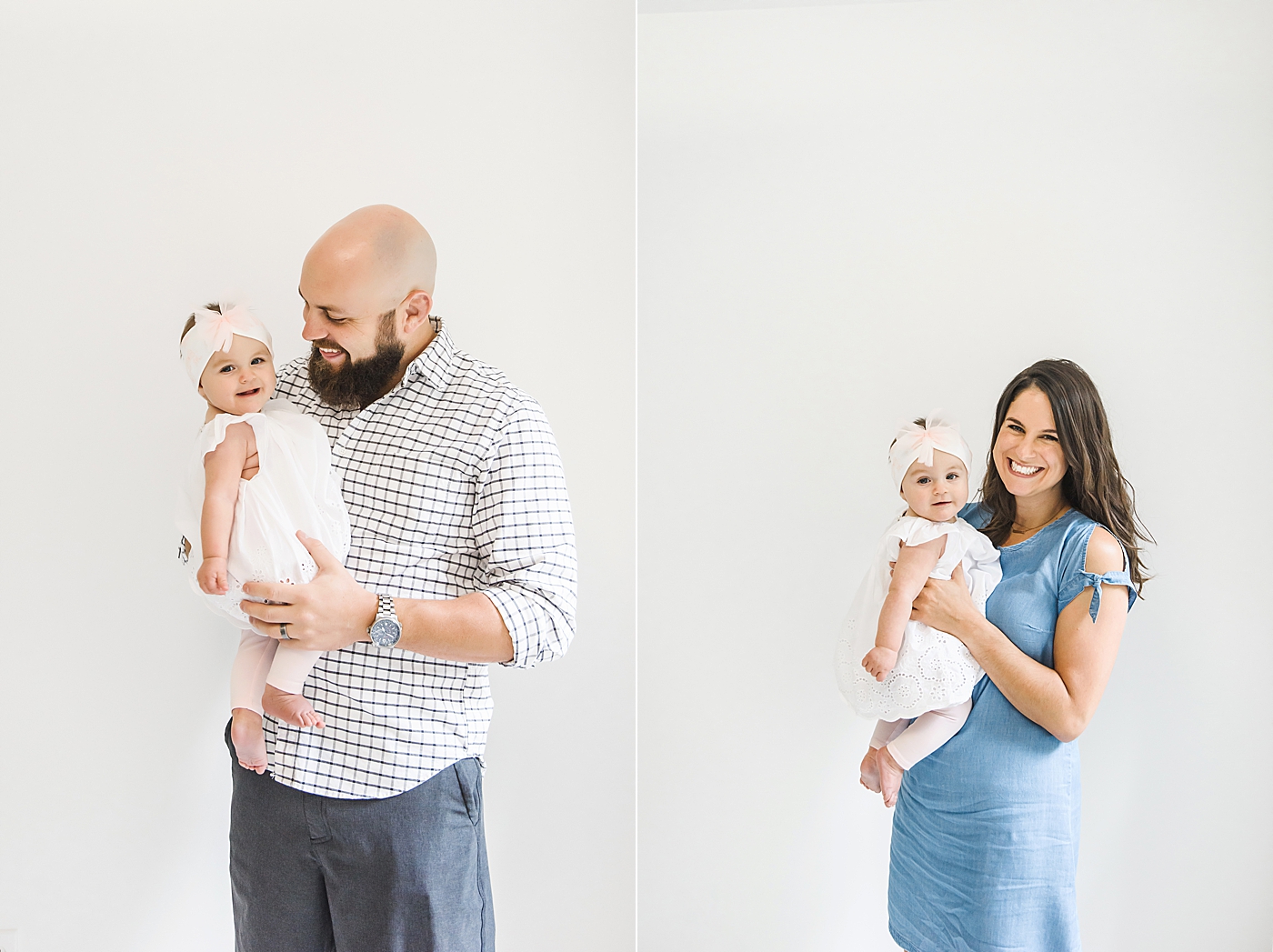 Mom and dad with their baby girl in the studio | Baby photographer in Charlotte Anna Wisjo