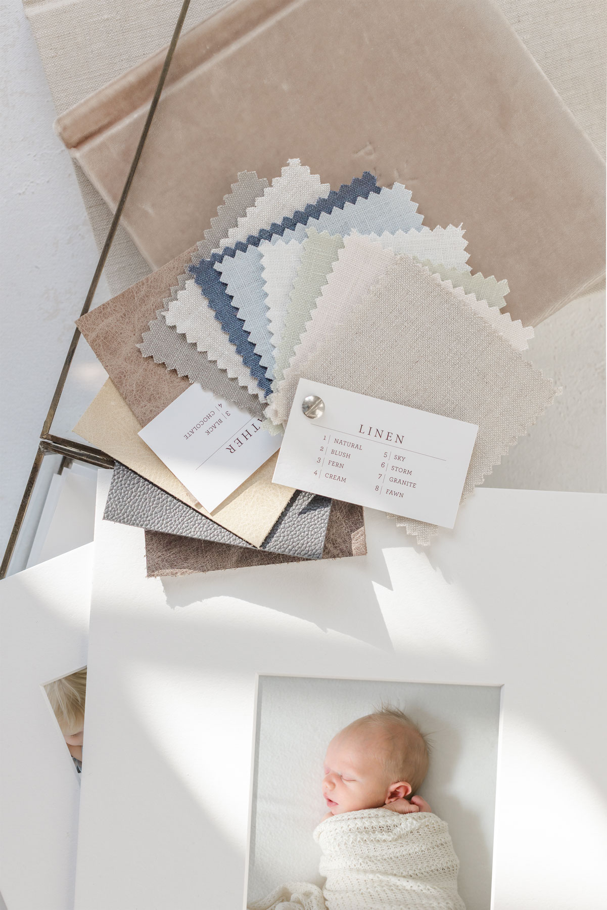 Matted prints with album cover swatches