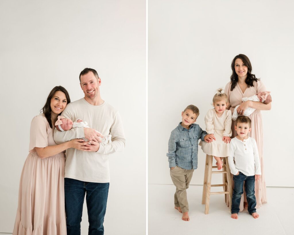 Mom holding new baby with siblings, Dad holding baby with mom | Anna Wisjo Photography