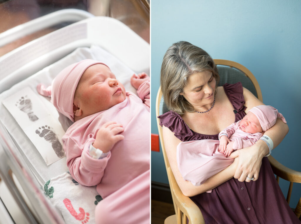 Mom holding her new baby in hospital for her fresh 48 session | Anna Wisjo Photography